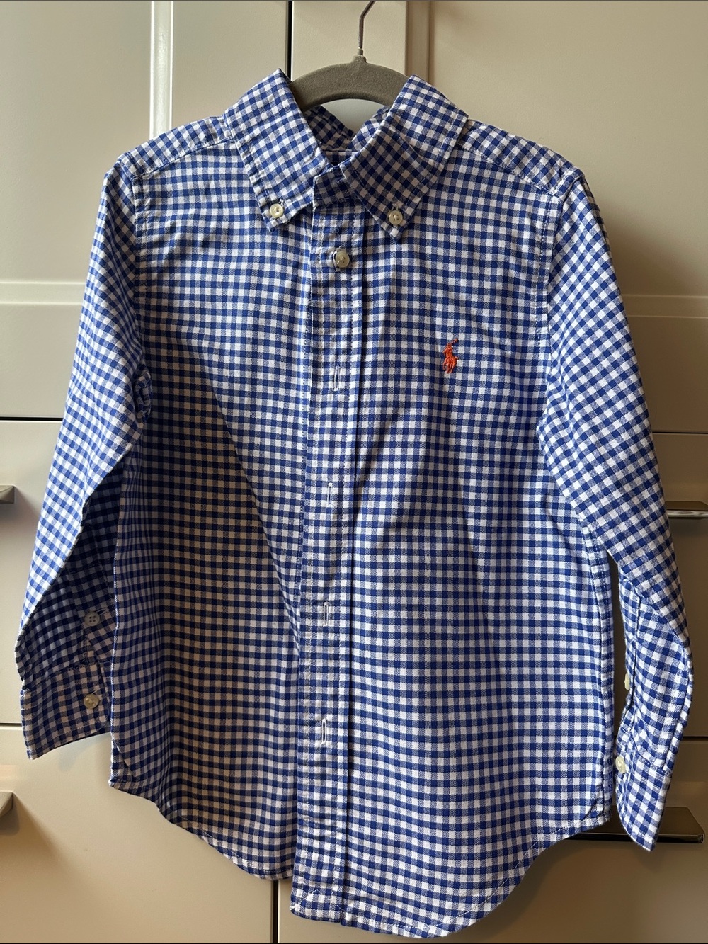 Ralph Lauren Boys Blue and White Gingham Button-Down Oxford Shirt
